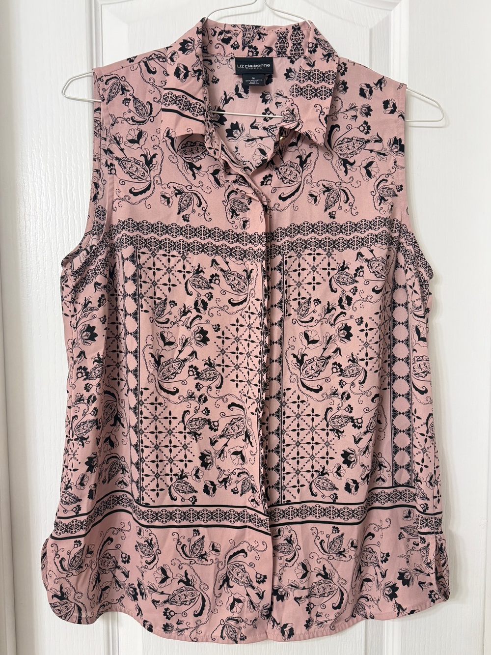 Liz Claiborne Career sleeveless button-up blouse dusty pink paisley floral M